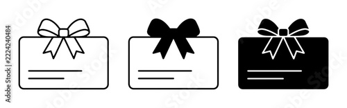 Gift card line icon and silhouette set with ribbon for shopping and presents