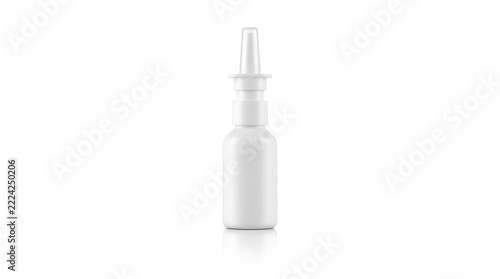 Nasal spray bottle isolated on white background with reflection