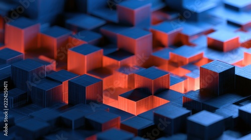 Abstract geometric blocks. 3d cube data technology background. Ai, cybersecurity, digital infrastructure concept. 3d illustration
