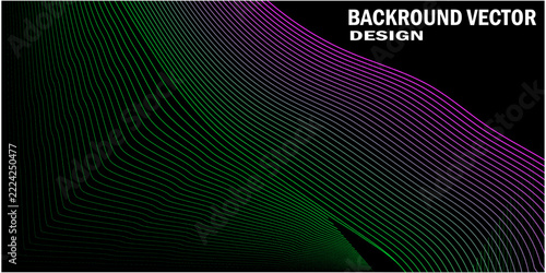 Abstract dark background with green and purple dynamic curved lines for high tech digital cyber concept