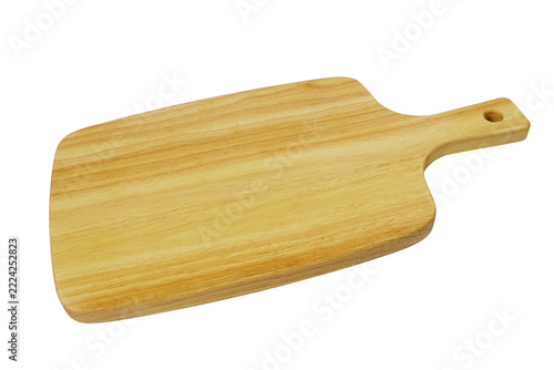 Wooden Cutting Board With Handle on White Background for Kitchen, Serving and Food Prep