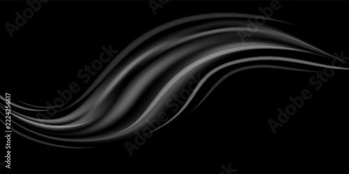 Abstract Dark Monochromatic Silver Smoke Fluid Wave Line Background Vector Illustration