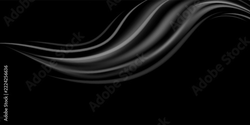 Abstract Dark Monochromatic Silver Smoke Fluid Wave Line Background Vector Illustration