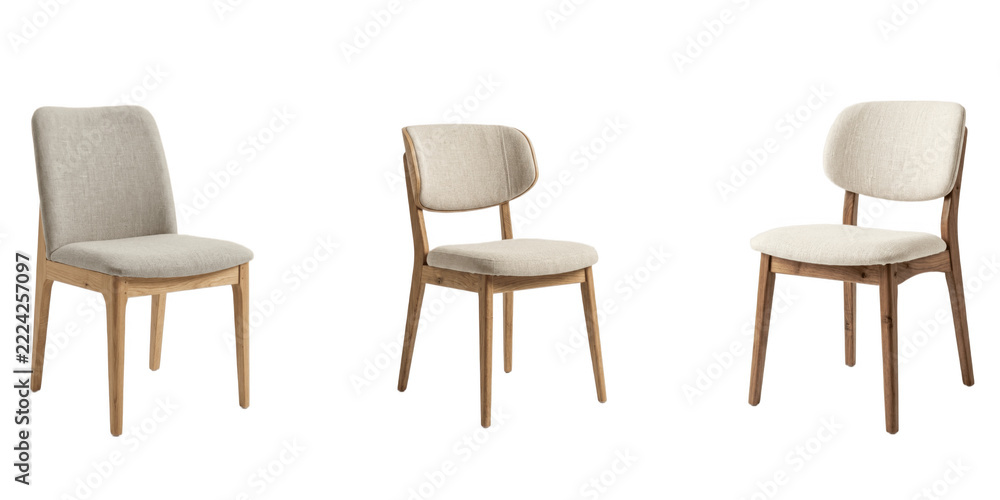 Fototapeta premium Isolated modern light gray upholstered wooden dining chair clipart