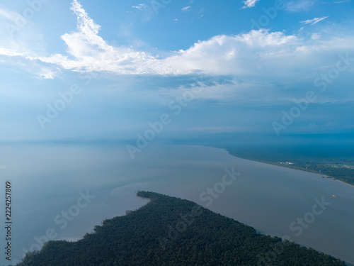 Obraz na plátně Aerial view of coastal landform near calm waters