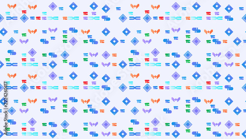 Seamless pattern of abstract geometric shapes and pixelated icons