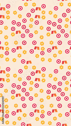 Seamless pattern of targets, tents, and flowers