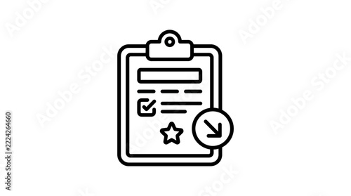 Clipboard checklist with star and download icon, isolated