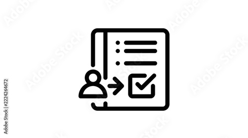 Checklist icon with person symbol and arrow, task completion, isolated graphic