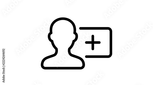 User profile icon with plus sign, isolated on transparent background