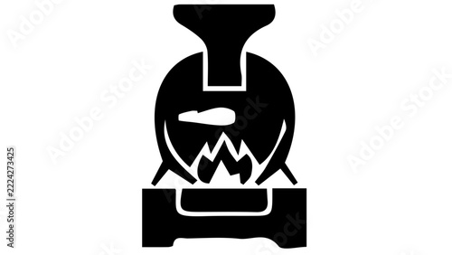 Minimalist black laboratory burner icon, scientific equipment symbol, flask and flame vector graphic for lab design