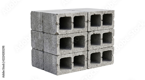 Stack of hollow concrete blocks isolated on transparent background