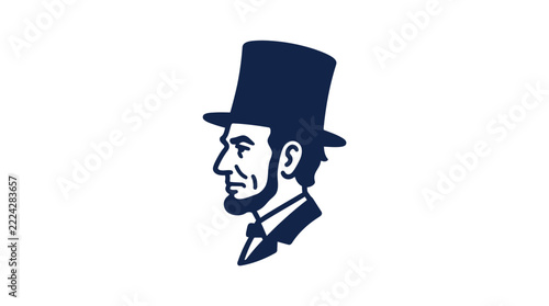 Minimalist silhouette icon of President Abraham Lincoln in a top hat.