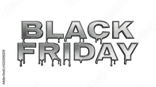 Black friday liquid chrome typography with drips on a transparent background
