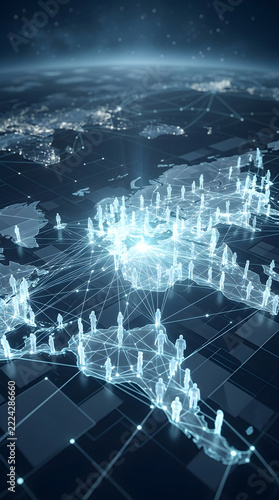 Global Digital Network Connecting People Across The World Map Surface