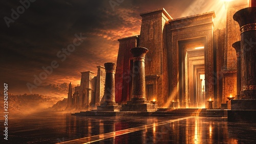 Ancient Egyptian Temple with Golden Sunbeams, Afro Gospel Background