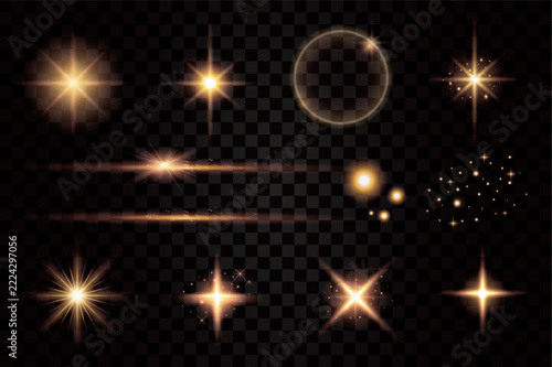 金色のフレア・光のベクターエフェクトセット　Golden Sparkle and Light Effects Collection