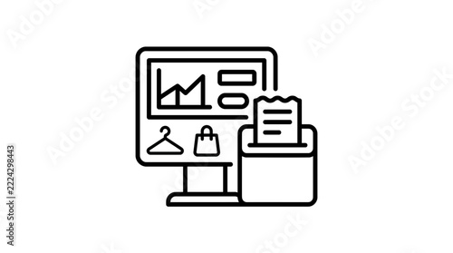 Retail Analytics Computer with POS Machine and Receipt