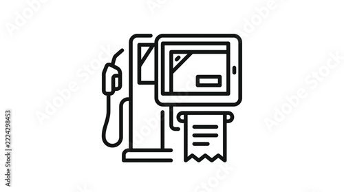 Gas pump icon with screen and receipt, isolated on transparent background