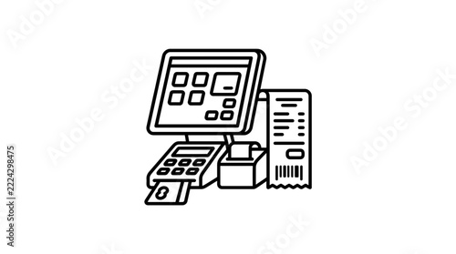 Cash Register Icon with Receipt and Card Inserted - Isolated on Transparent Background