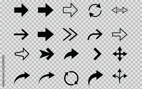 Set of modern black and white arrow icons with different directions and styles Vector