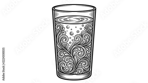 The Image Is A Black And White Line Drawing Of A Tall Glass The Glass Is