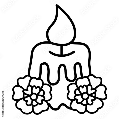 Candle and Flower Coloring Illustration