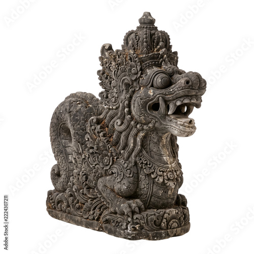 Traditional Balinese Stone Guardian Statue with Ornate Carvings