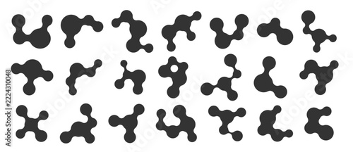Connect metaball blob icon set black organic molecule cell science medical minimal flat silhouette design symbol, vector illustration