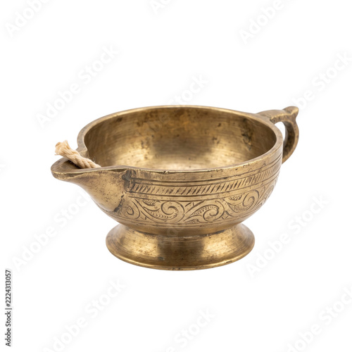 Antique Brass Bowl with Ornamental Engravings