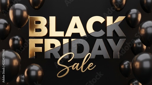 Black friday sale text with balloons for seasonal shopping promotion.