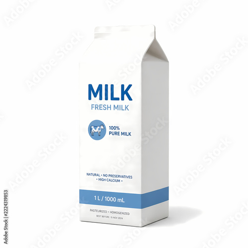 Fresh organic milk set featuring a glass bottle full carton and poured glass of healthy dairy beverage isolated on plain background