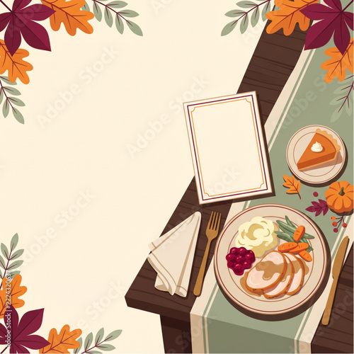 Thanksgiving Restaurant Menu Illustration Featuring Holiday Dinner Specials and Seasonal Food Promotion
