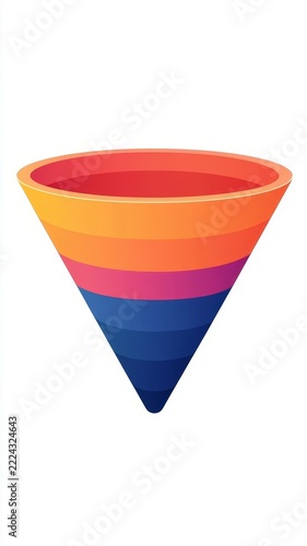 Multicolor gradient conical funnel graphic for marketing sales strategy and business data visualization process design concepts
