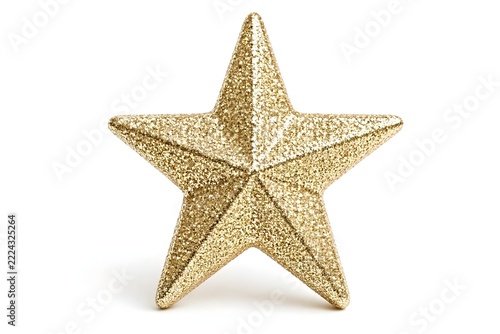 Golden Glitter Christmas Star Decoration Isolated on Pure White Background Festive Holiday Ornament