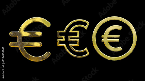 Currency money gold sign on black background cut out isolated set