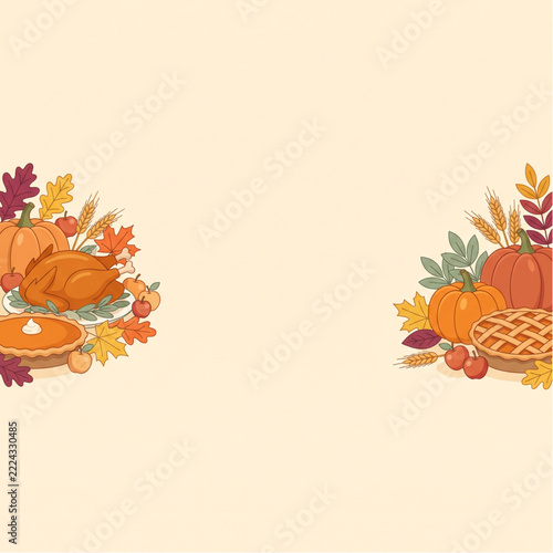 Thanksgiving Food Banner with Seasonal Ingredients and Copy Space for Restaurant Advertising Campaigns