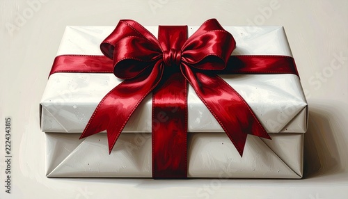 Illustration of a white gift box with red ribbon isolated on white background 