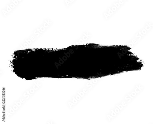 black ink brush stroke with dripping effect, resembling paint splatter on white