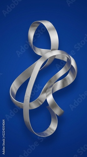Abstract Metallic Sculpture Fluid Form on Blue Background Modern Art Contemporary Design 3D Object Smooth Texture