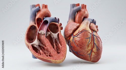 Anatomical Human Heart Models One Open One Exterior View Medical Science and Cardiology Illustration