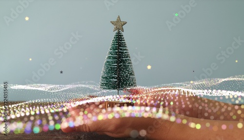 Hand holding a miniature Christmas tree 