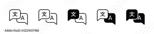 Language translation vector icons. Communication interpretation or translation signs 