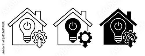 House with light bulb and gear icons set for smart home technology and energy efficiency