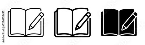 Notebook and pencil icons set, writing and note taking symbols for business and education