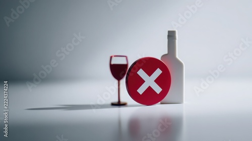 Alcohol prohibition symbol with wine glass and bottle