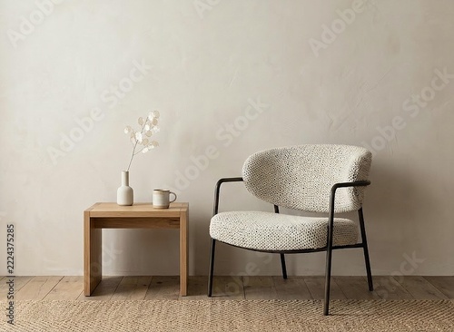 Simple minimalist chair and table creating a warm and cozy atmosphere