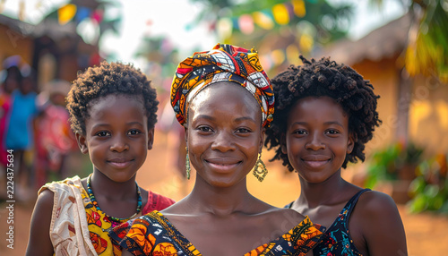 African women and girls smiling in traditional village