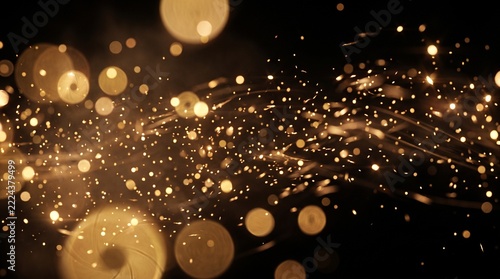 Abstract golden light particles and bokeh background