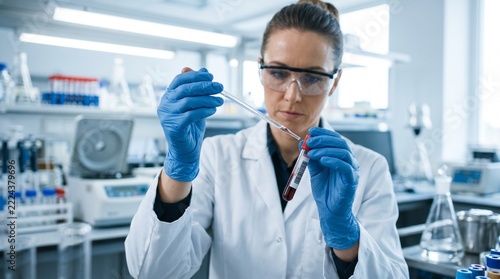 Scientist working with blood sample in laboratory